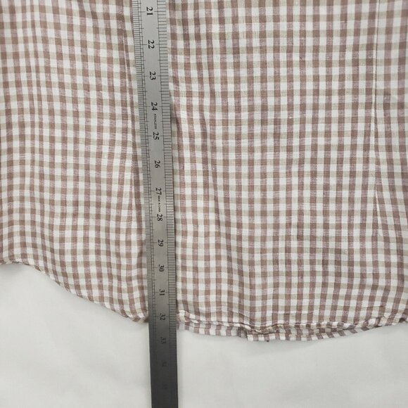 The Mens Store Bloomingdales Shirt Mens XL Brown White Check 100% Linen - Picture 9 of 9